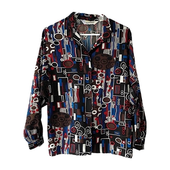 Vintage Diane Von Furstenberg Geometric Shapes Blouse Button-Up Blouse Small - Picture 1 of 9